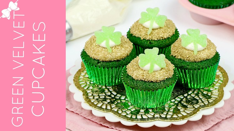 St. Patrick's Day Green Velvet Cupcakes with DIY Shamrocks