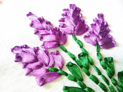 Hand Embroidery - Ribbon Work || Lavender flower || Floral Embroidery