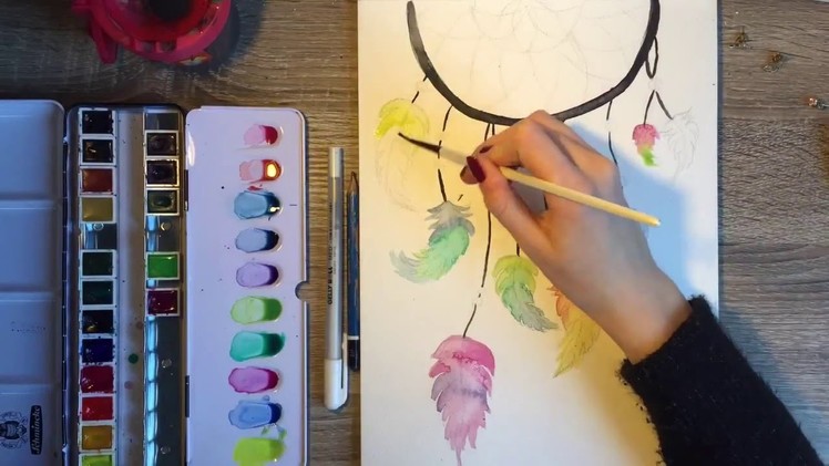 How To Draw a Dreamcatcher - Watercolor