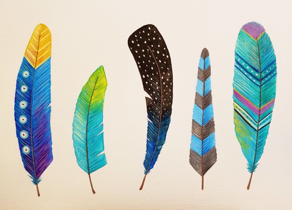 How to Paint 5 Gorgeous Feathers Easy Acrylic Painting Tutorial for