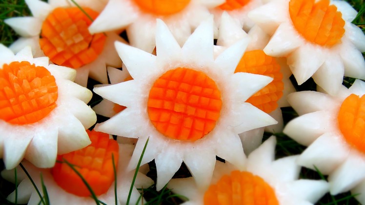 Art In Vegetable White SunFlowers | Vegetable Carving Garnish | Party Garnishing