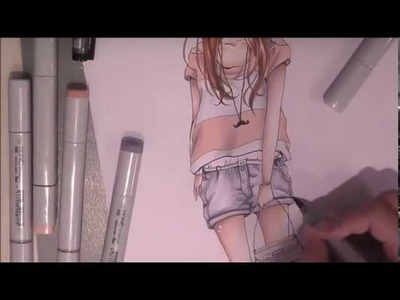 Coloring cute girl with copic markers . 