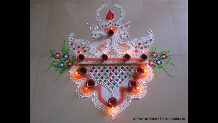 Diwali special easy and unique peacock rangoli design | Innovative rangoli designs by Poonam Borkar