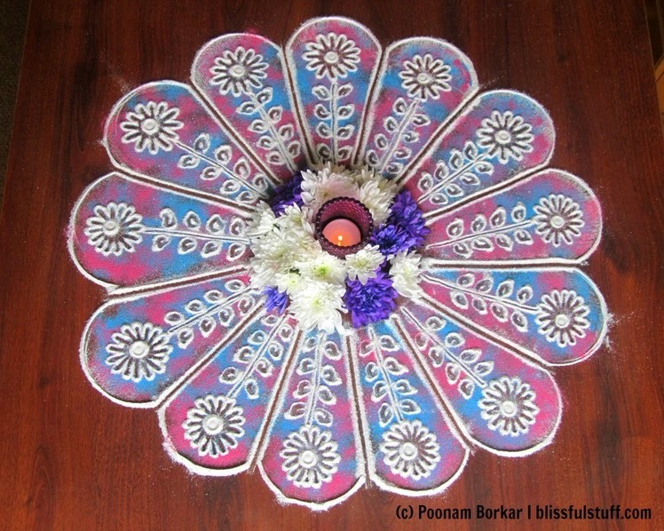 Easy and beautiful flower shaped rangoli | Rangoli designs by Poonam Borkar