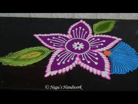 Flower Rangoli Design-Kolam Design-Rangoli Design with Colors By Nagu's Handwork