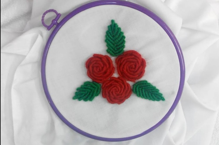 Hand Embroidery - Red Roses Bullion Knot Stitch