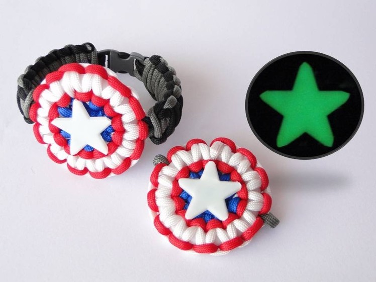 How to Make a Captain America's Shield Inspired Paracord Bracelet-Ring.Glow in the dark Star