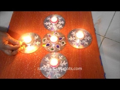 Innovative CD rangol with semolina, honey, kundan | Diwali diya decoration ideas |  easy CD  crafts