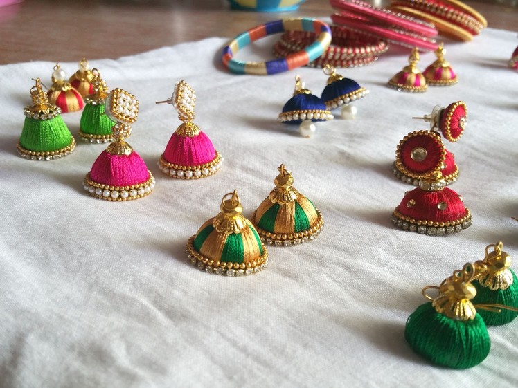 Silk thread  jhumkas making video and bangles : do it yourself at home