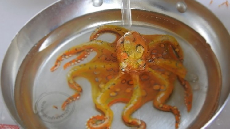 3D art painting a  blue ringed octopus in resin