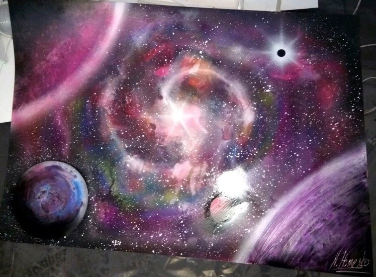 Amazing spray paint art nebula picture pink violet blue space painting cosmous by Homenko