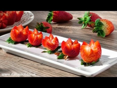 Art In Strawberry Flowers | Strawberry Art Red Flower | Fruit Carving Strawberries Garnishes
