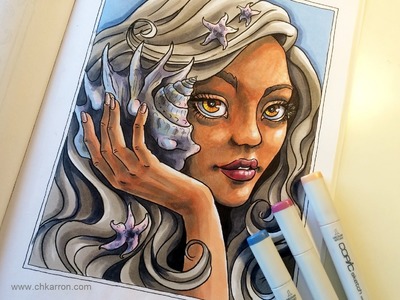 Copic Markers SPEED DRAWING Mermaid Coloring Book page by Ch.Karron