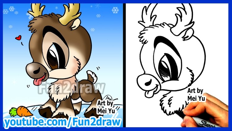 Disney Movie Frozen Sven inspired drawing - SUPER Cute Baby Reindeer - Fun2draw
