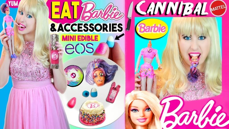 DIY Edible Barbie Doll, Phone Case, EOS, Beauty Blender, Foundation | Cannibal Barbie EATS Skipper!
