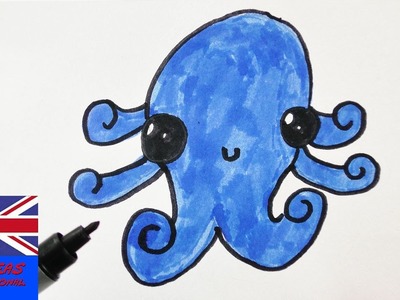 How to draw a cute Octopus - Draw a Sweet Kawaii Octopus for Birthday Cards & Invitations