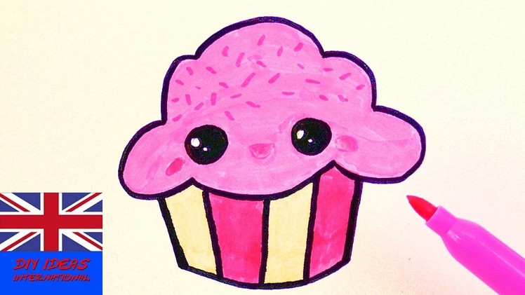 How to Draw a Pink Kawaii Cupcake for Birthday Card and Birthday Invitation!