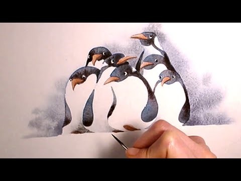 Simple Watercolor Illustration "penguins" painting Art by Iraville
