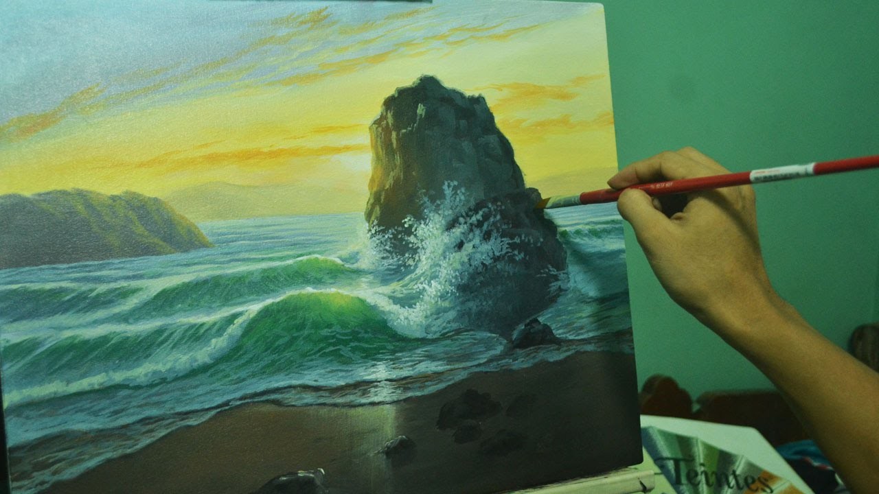 Acrylic Seascape Painting Lesson - Sunrise Beach By JMLisondra