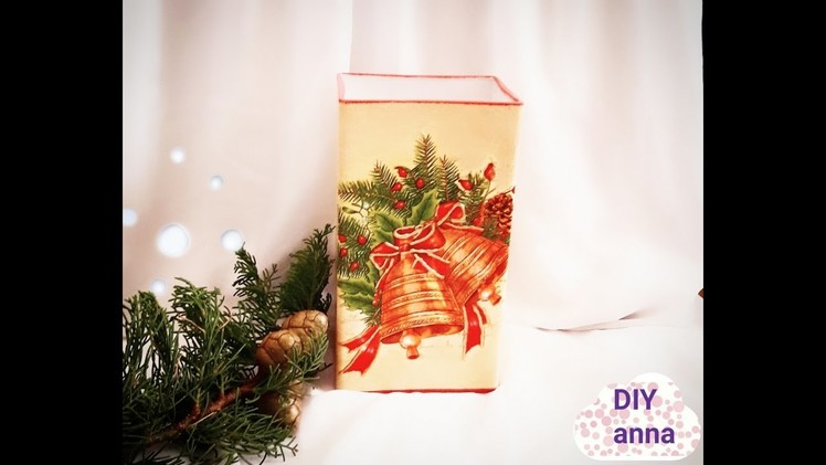 Christmas decoupage vase DIY ideas decorations craft tutorial. URADI SAM