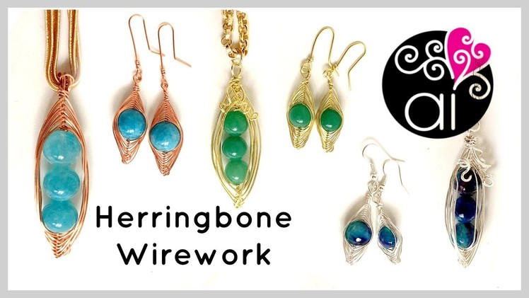 Herringbone Wire Wrapping Tutorial | Three Peas in a Pod Pendant + Earrings