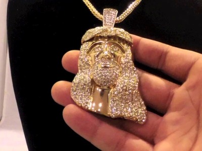Iced out gold jesus piece pendant w. 36" franco chain lab made | hip hop jewelry