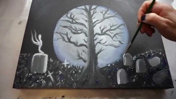 Acrylmalerei, Halloween, Baum, Mond, Geist, Acrylic Painting, Tree, Moon, Ghost