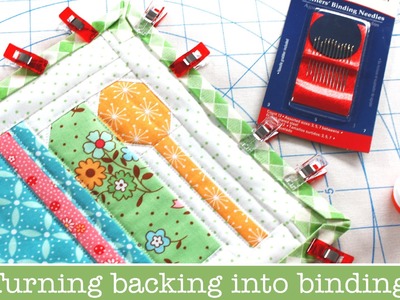How to use Backing Fabric as your Binding on Quilts - Farm Girl Vintage Potholders