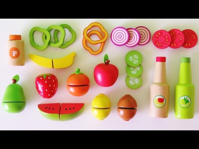 Learn colors learn names of fruits and vegetables make toy salad velcro wooden play food
