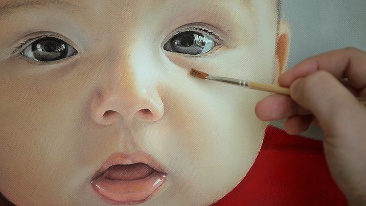 Photorealistic Portrait Painting  - oil painting of baby face by Janusz Migasiuk