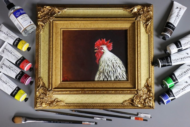 Rooster Acrylic Painting Tutorial - Atelier Interactive Paint Review - Sussex Chicken
