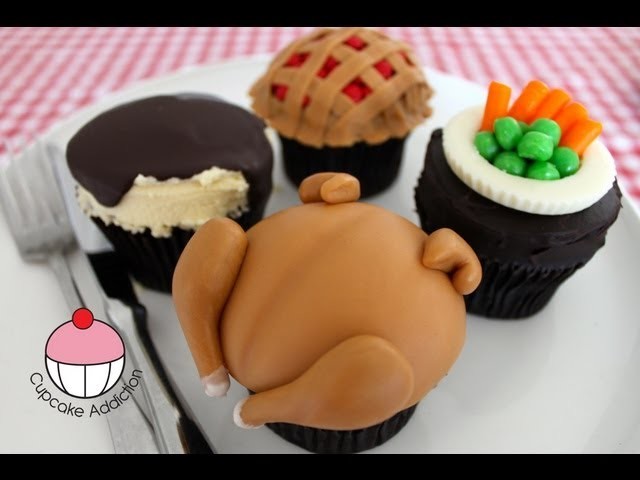 Turkey Feast Cupcakes (Part 2) Thanksgiving Chicken Dinner -  A Cupcake Addiction How To Tutorial