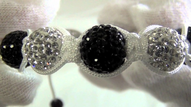 Bling Bling Black & White 12mm Disco Ball Bracelet White Rope Hip Hop Jewelry