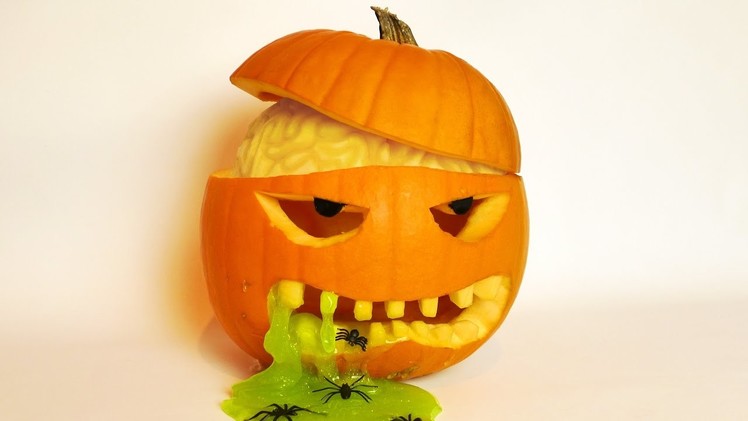 Halloween Pumpkin Carving Idea with Brain and Slime!