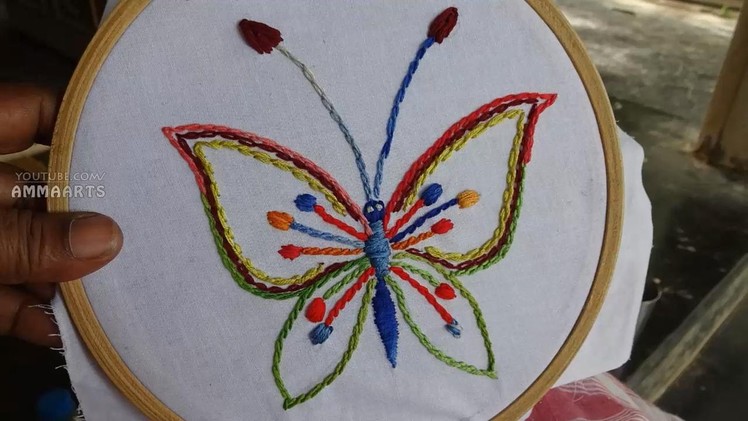 Hand Embroidery Butterfly Stitching by Amma Arts