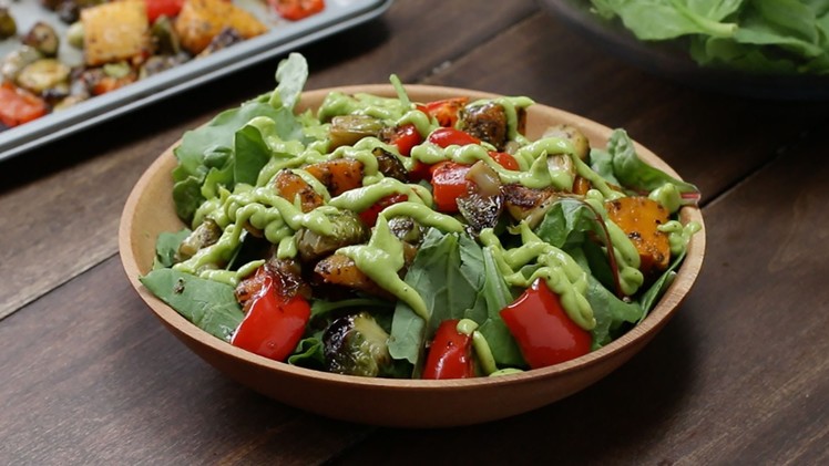 Roasted Veggie Salad With Avocado Dressing