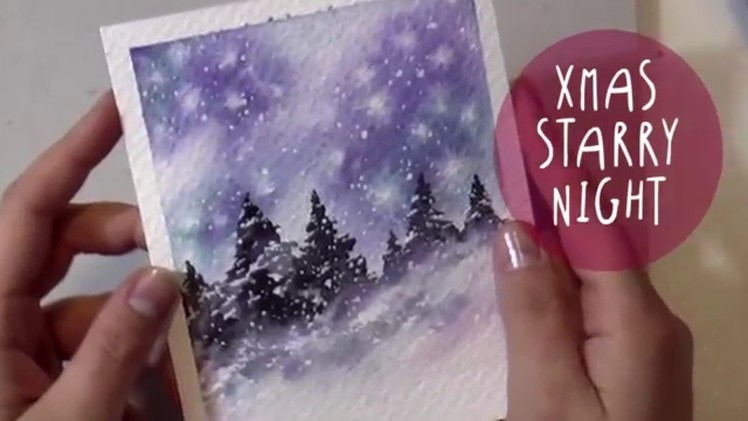 WATERCOLOR Tutorial: How to Paint a CHRISTMAS NIGHT Landscape (Christmas Starry Night) by ART Tv