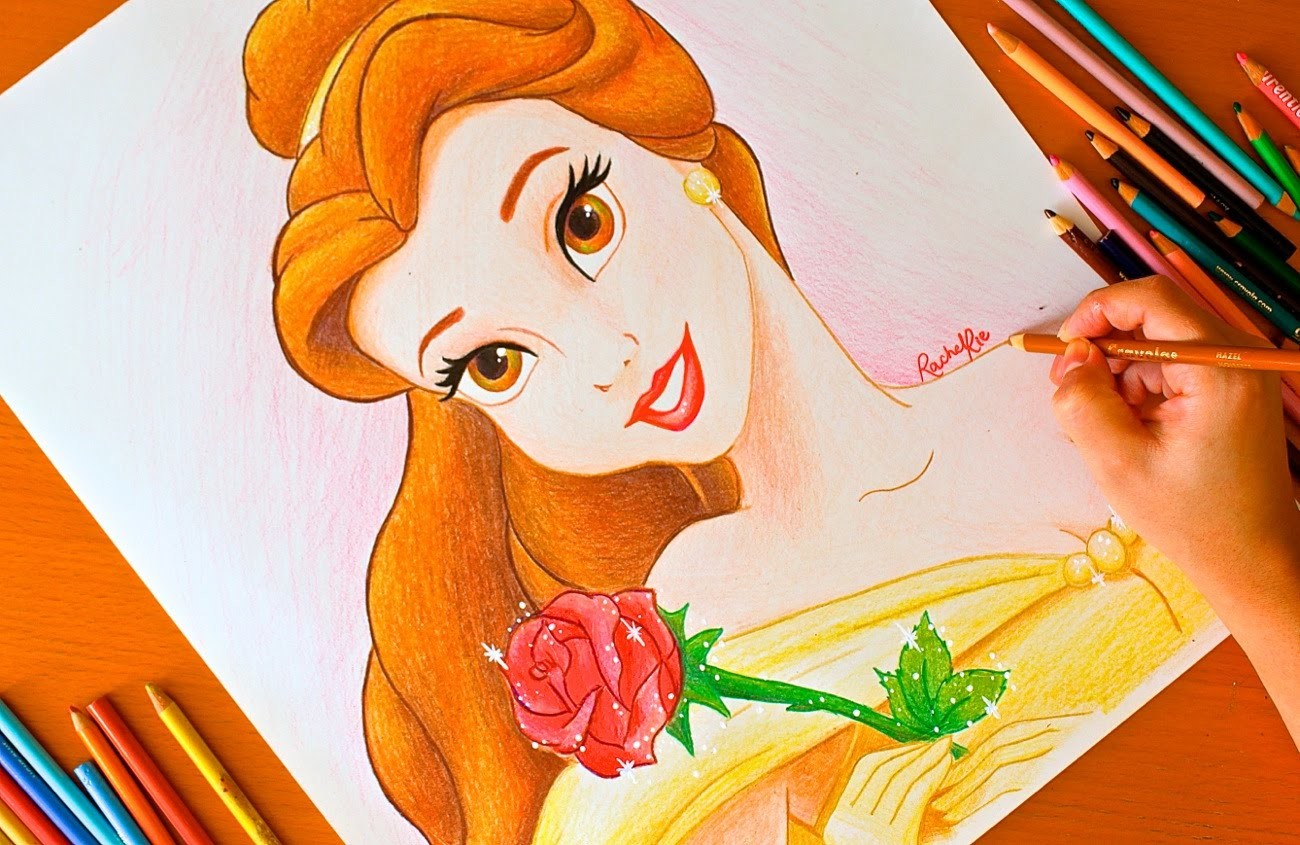 Диснеевские принцессы карандашом цветным