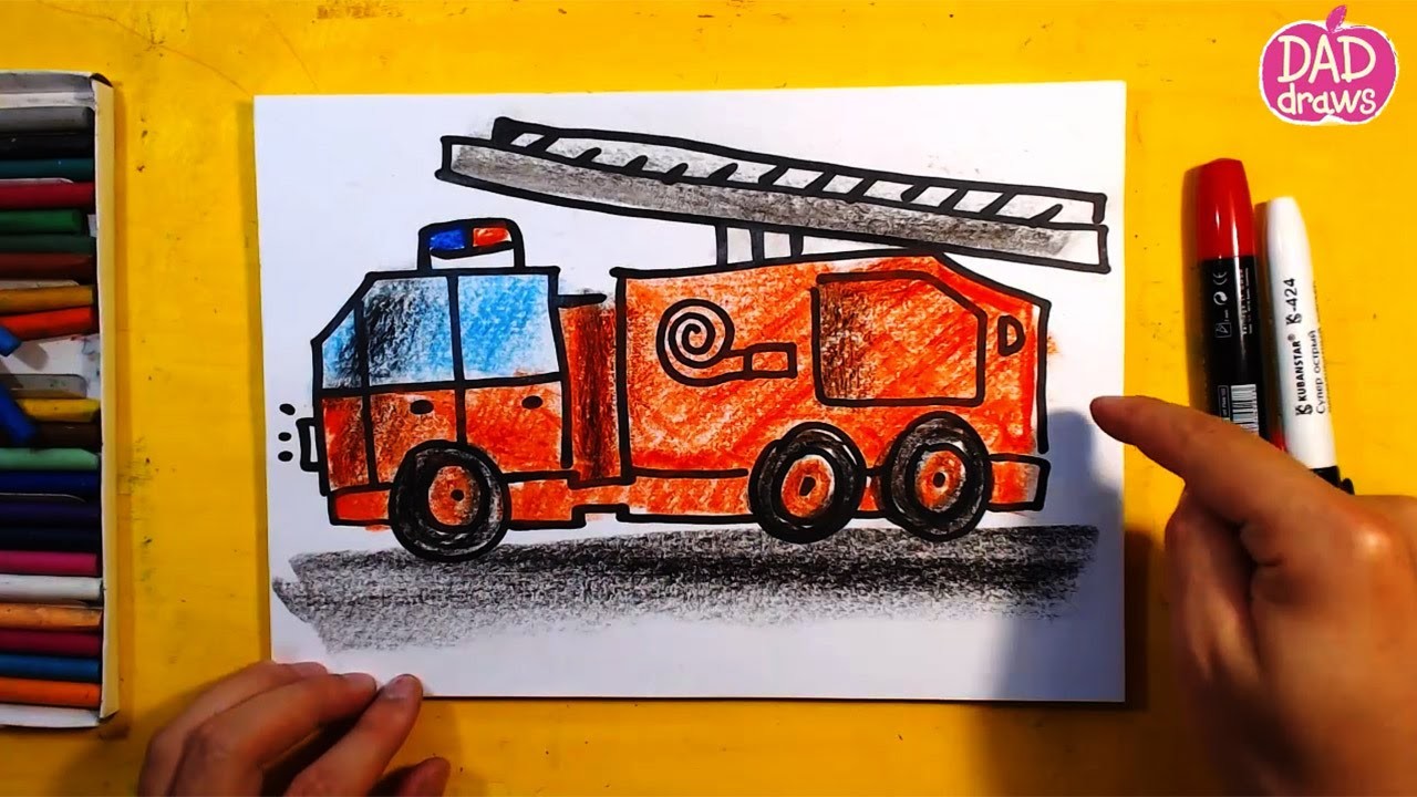 Пожарная машина поэтапно. Рисование пожарная машина. Поэтапное рисование пожарной машины. Рисование пожарная машина в старшей группе. Рисуем пожарную машину с детьми.