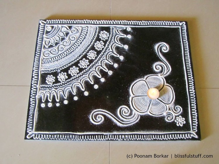 Innovative free hand rangoli design in black and white | Rangoli designs by Poonam Borkar
