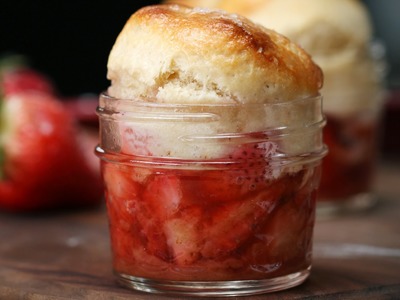 Mini Strawberry Rhubarb Cobbler With Buttermilk Cream Cheese Biscuits