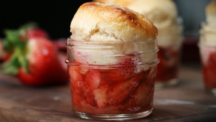 Mini Strawberry Rhubarb Cobbler With Buttermilk Cream Cheese Biscuits