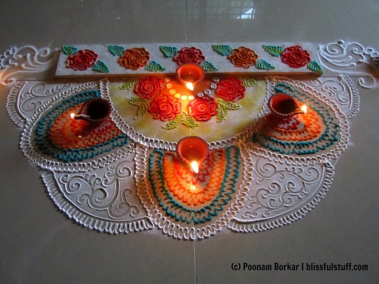 Beautiful and innovative semi circle rangoli | Diwali special rangoli designs by Poonam Borkar