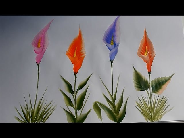Callas flower painting. One stroke callas.one stroke flower