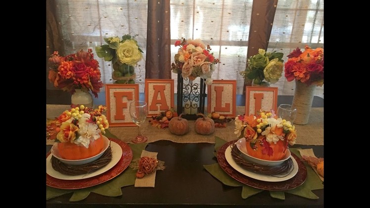 DOLLAR TREE Fall Floral Pumpkins & Tablescape Set Up | 2016