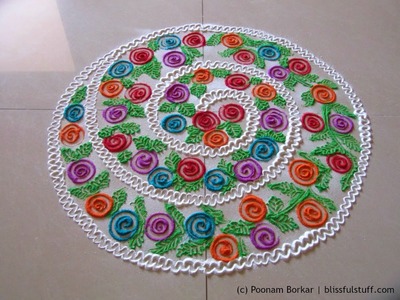 Easy multicolored spiral rangoli | Innovative rangoli designs | Poonam Borkar rangoli designs