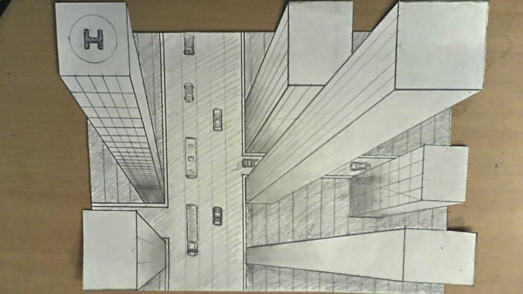 How to draw - one point perspective, 3d illusion, high-rise buildings