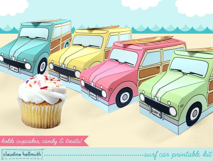 Make a retro woody surf car cupcake and party favor box