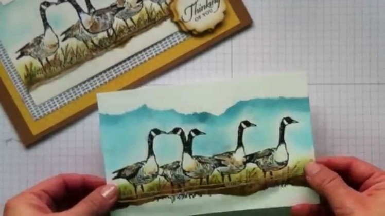 Mirror image and sponging cardmaking Techniques . Wetlands Stamp set by Stampin' Up!