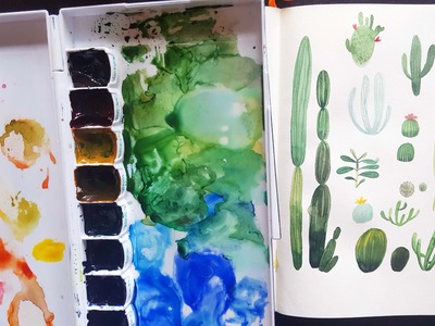 Watercolor Sketching: Cacti  (Speedpaint)